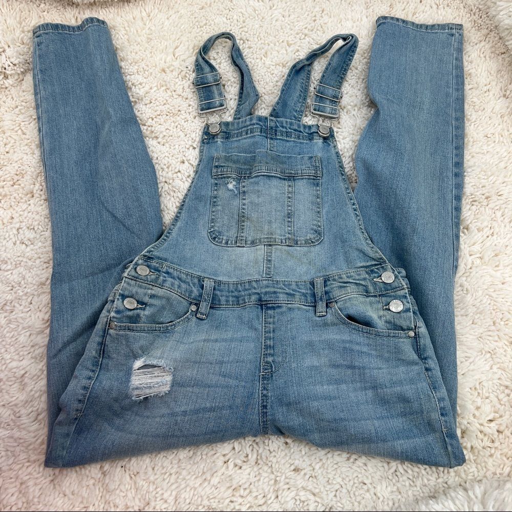 Blue Spice denim jean overalls destroyed ripped holes tears lived in look style